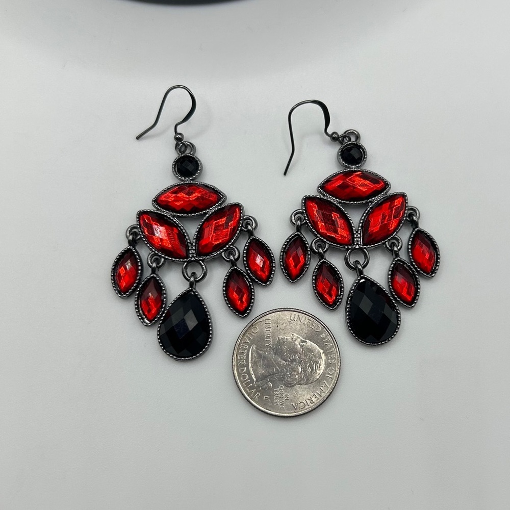Dazzling Red and Black Chandelier Earrings